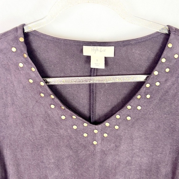 STYLE & CO |💜Dark Raisin Purple Faux Suede Bell Sleeves V-Neck Boho Blouse Top - Picture 9 of 11